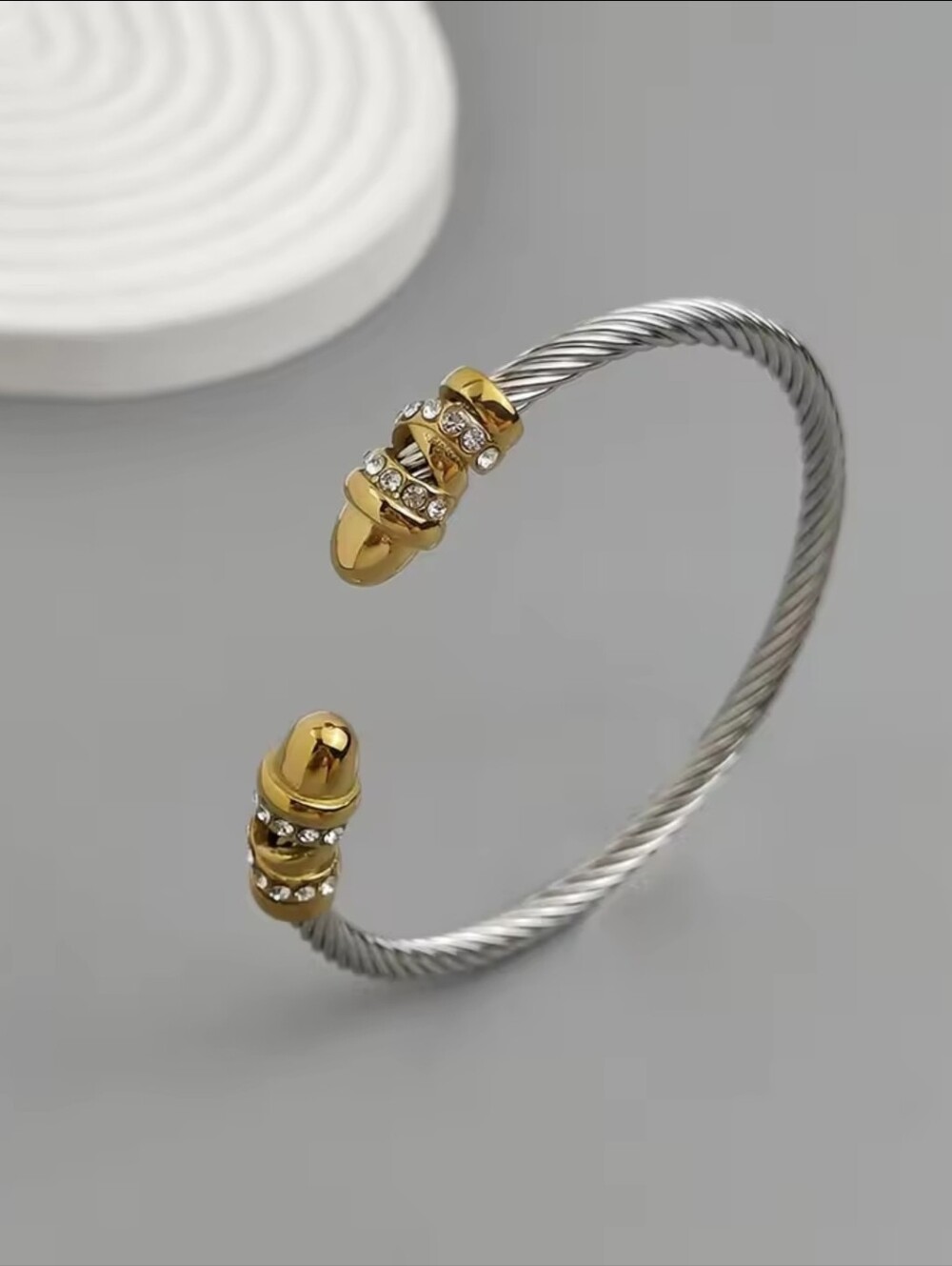 Two-Tone Cable Cuff with Gold Crystal Caps - Picture 3 of 3